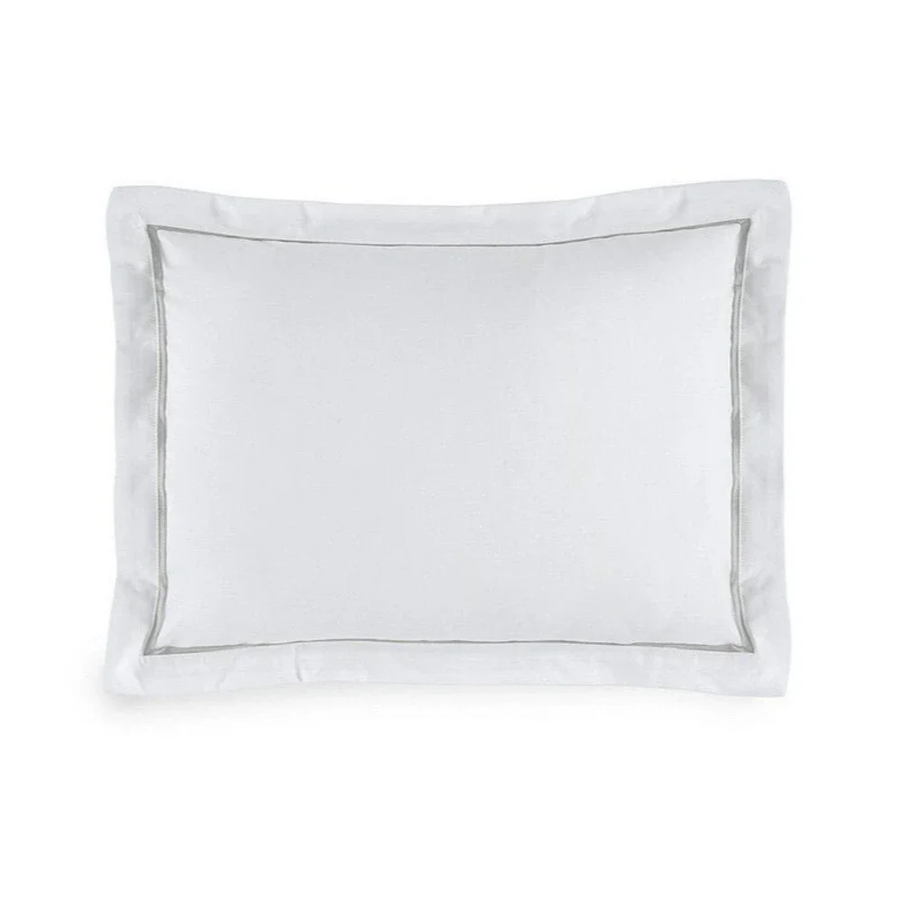 Ralph Lauren Palmer Pale Flannel 2 Standard Pillow Shams White with Taupe Piping
